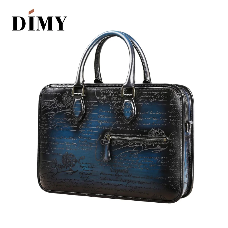 DIMY Handmade Laptop Bags Man's Briefcases Genuine Cow Leather Business Case Totes Fashion Style Zipper Shoulder Bag For Men