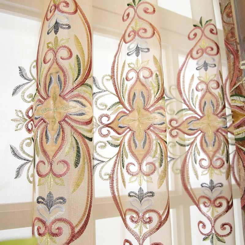

High-end Embroidery Tulle Window Curtains with Lace European Luxury Sheer Curtain for Living Room Window Decoration Room Divider