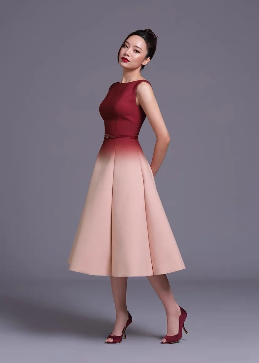 QMQA модное женское элегантное платье с разрезными рукавами и градиентными