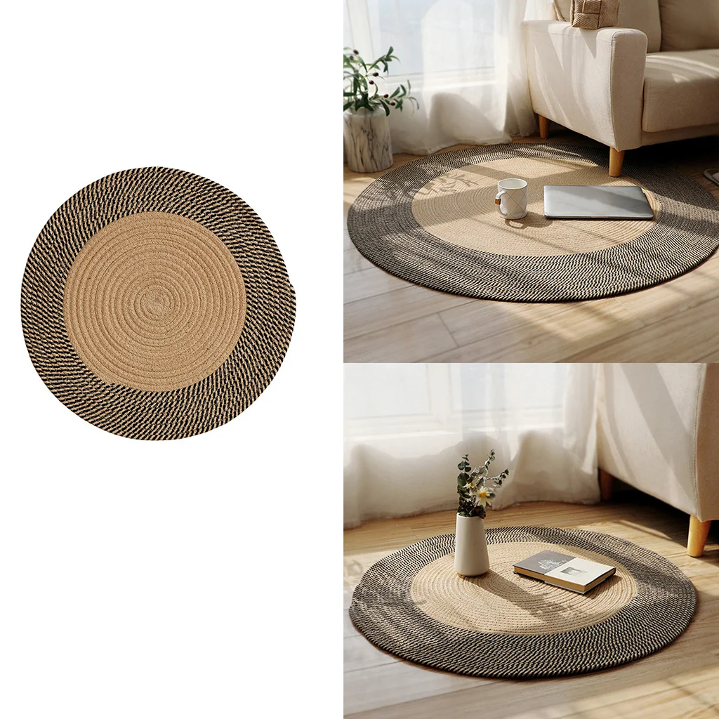 

Japanese Style Woven Carpet Jute Round Floor Mat Simple Coffee Table Mats Bedroom Living Room Sofa Floor Rugs