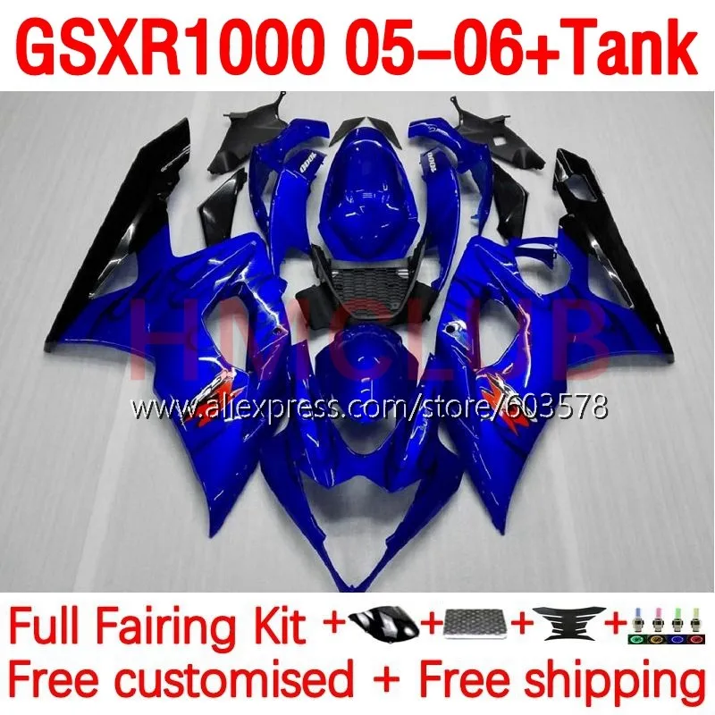 

+Tank Body For SUZUKI K5 GSXR-1000 GSXR 1000 CC 1000CC GSXR1000 05 06 black flames GSX-R1000 2005 2006 Injection Fairing 174No.8
