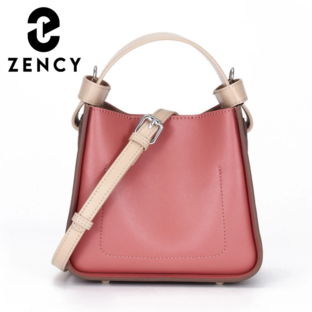 Zency Genuine Leather Bags For Women Fashion Designer Bucket Handbag Small Tote Panelled Female Crossbody Girl Young Shoulder