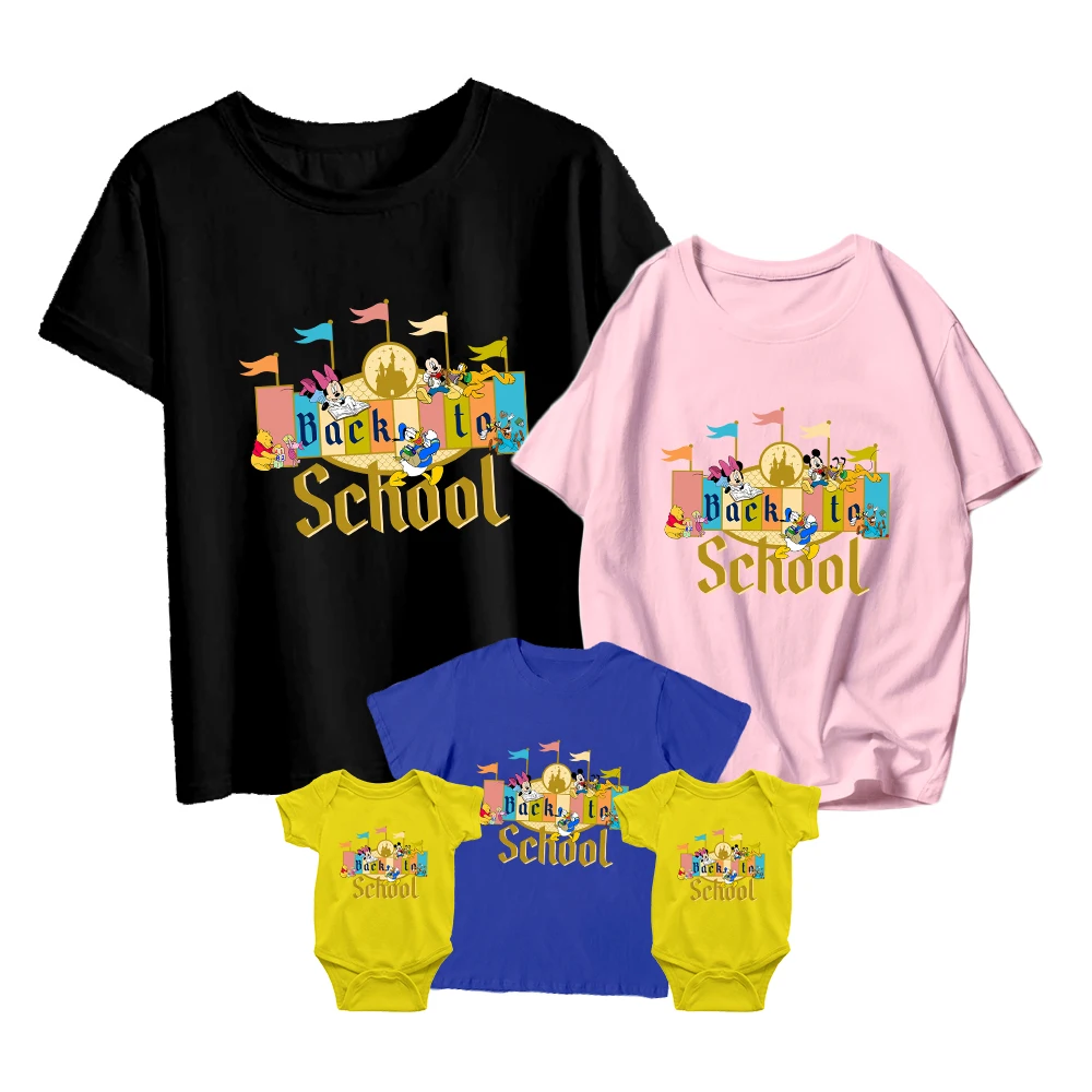 

Parent-child Clothes School Season Disney Mickey Mouse Club Cartoon Printing T-shirt Adult Unisex Female Baby Boy Fashion Casual