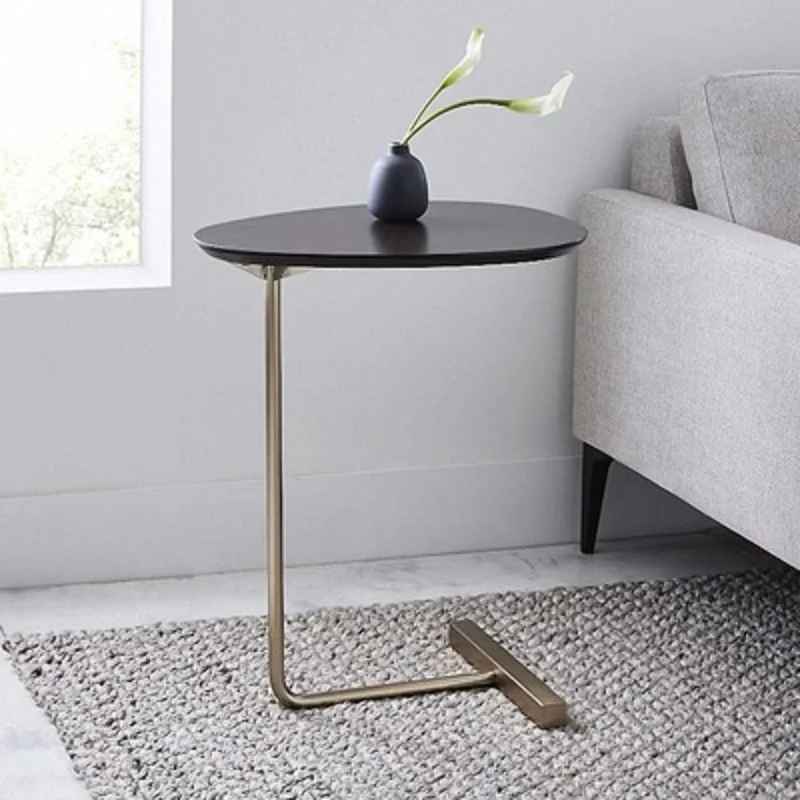 

Reading Modern Simple Side Table Iron Art Sofa Corner Table Lazy Counter Bedside Oval Coffee Table Tea Solid Wood Top Furniture