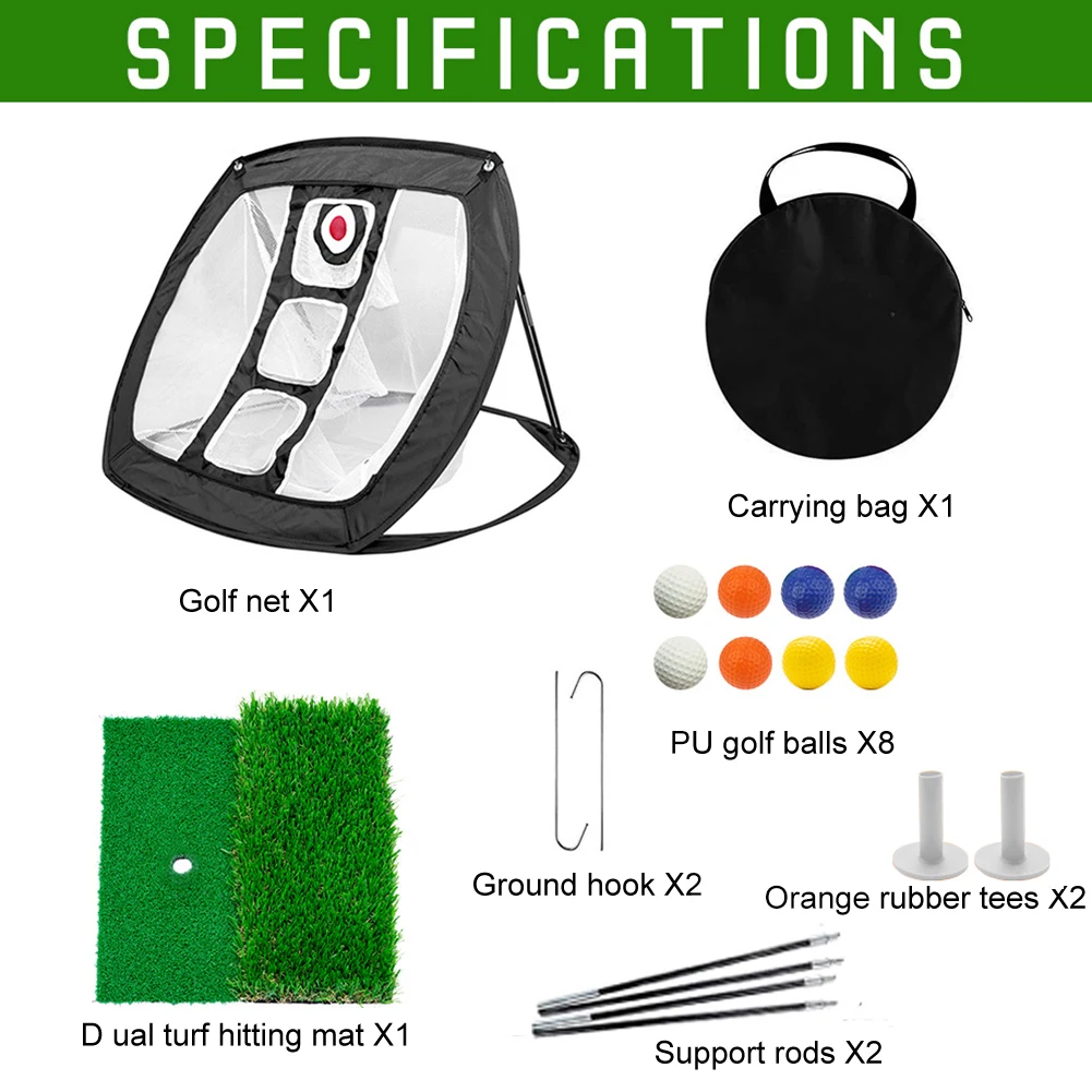 

Rubber Tees Backyard Driving Pitching Collapsible Golf Chipping Net Set Swing Practice Portable Training Balls Cages Hitting Mat