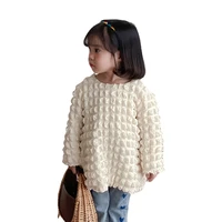 korean fashion childrens clothing 2022 spring new waffle fabric puff sleeve girls tops long sleeved kids knitted shirt 2 6t