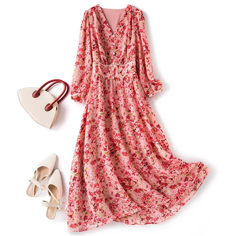 

Women's High-End French Style Retro V-neck Dress 2022 Summer Tight Waist Slimming Tea Dress summer dress