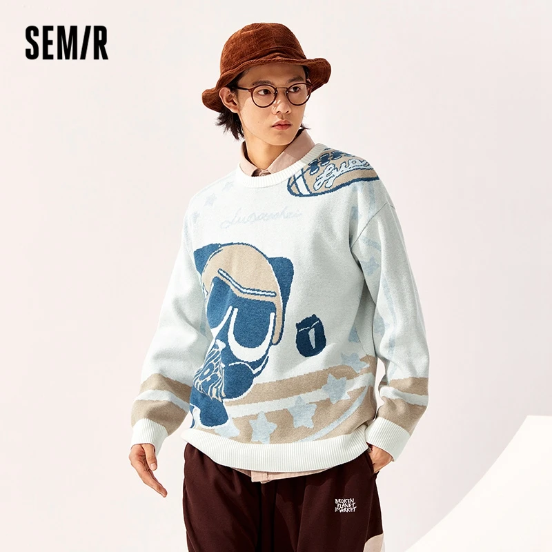 

Свитер Semir мужской с круглым вырезом, новинка зимы 2022, свободная Антистатическая повседневная трикотажная одежда в Корейском стиле для мужч...