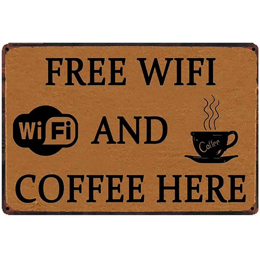 

Retro Design Free Wifi Tin Metal Signs Wall Art | Thick Tinplate Print Poster Wall Decoration for Cafe/Kitchen/Coffee Corner/Co