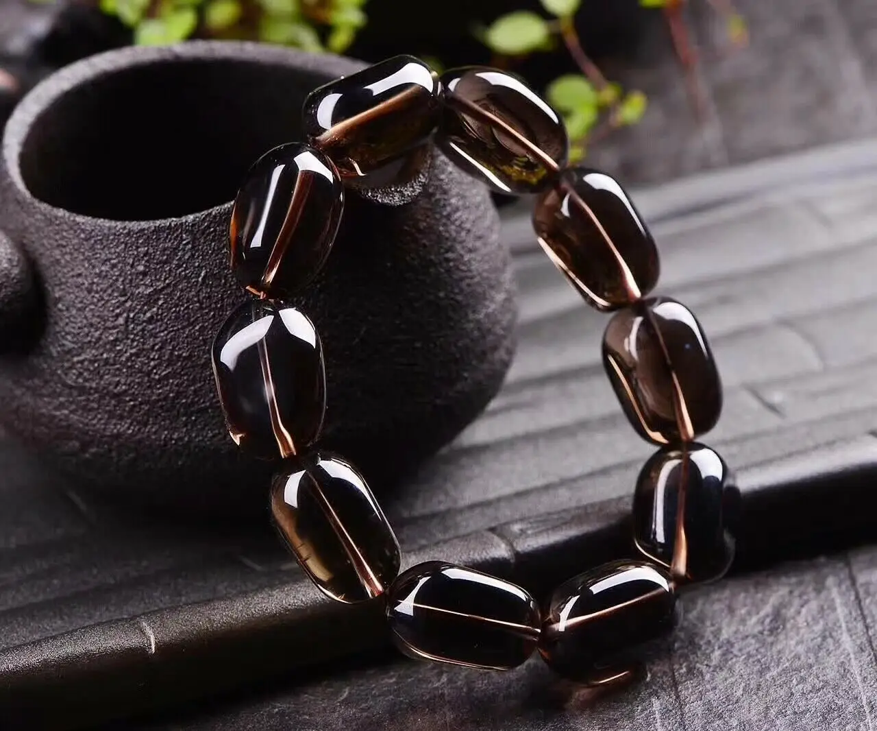 Natural Brown Smoky Quartz Crystal Stretch Bracelet Oval Beads Women Men Big Size 18x13mm Smoky Quartz Rare AAAAAA