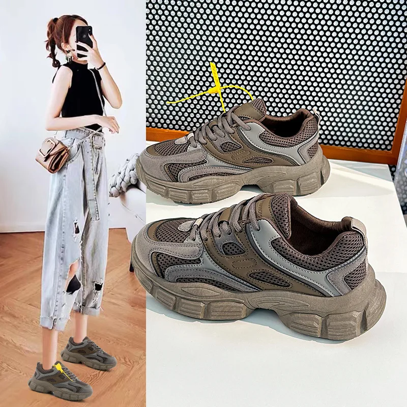 Women's shoes 2023 spring new thick soled daddy shoes running casual shoes Korean version of sports shoes female