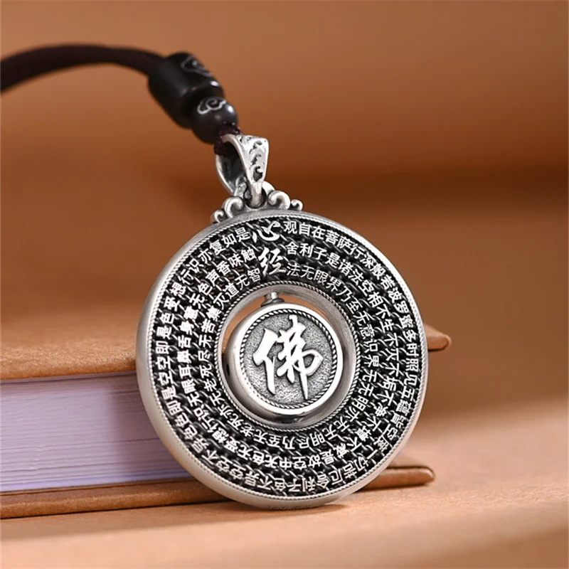 

Trendy 925 Silver Chain Necklace For Women Men Jewelry Classic Prajna Paramita Sutra Pendant Safety Buckle Male Amulet Necklace