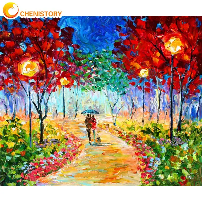 

CHENISTORY Oil Painting By Numbers Frame Decorative Paintings Flower Road Artwork For Adults On Canvas Diy Gift Picture Paint