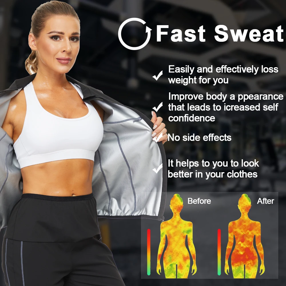 Velssut Sauna Jacket for Women Weight Loss Top Thin Fitness Sweat Sportwear Fat Burner Thermo Ladies Body Shaper Zipper Workout