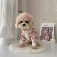 winter sweater coat pink grid blue grid cardigan warm dog cat sweater ins style designer dog clothes dog sweater schnauzer