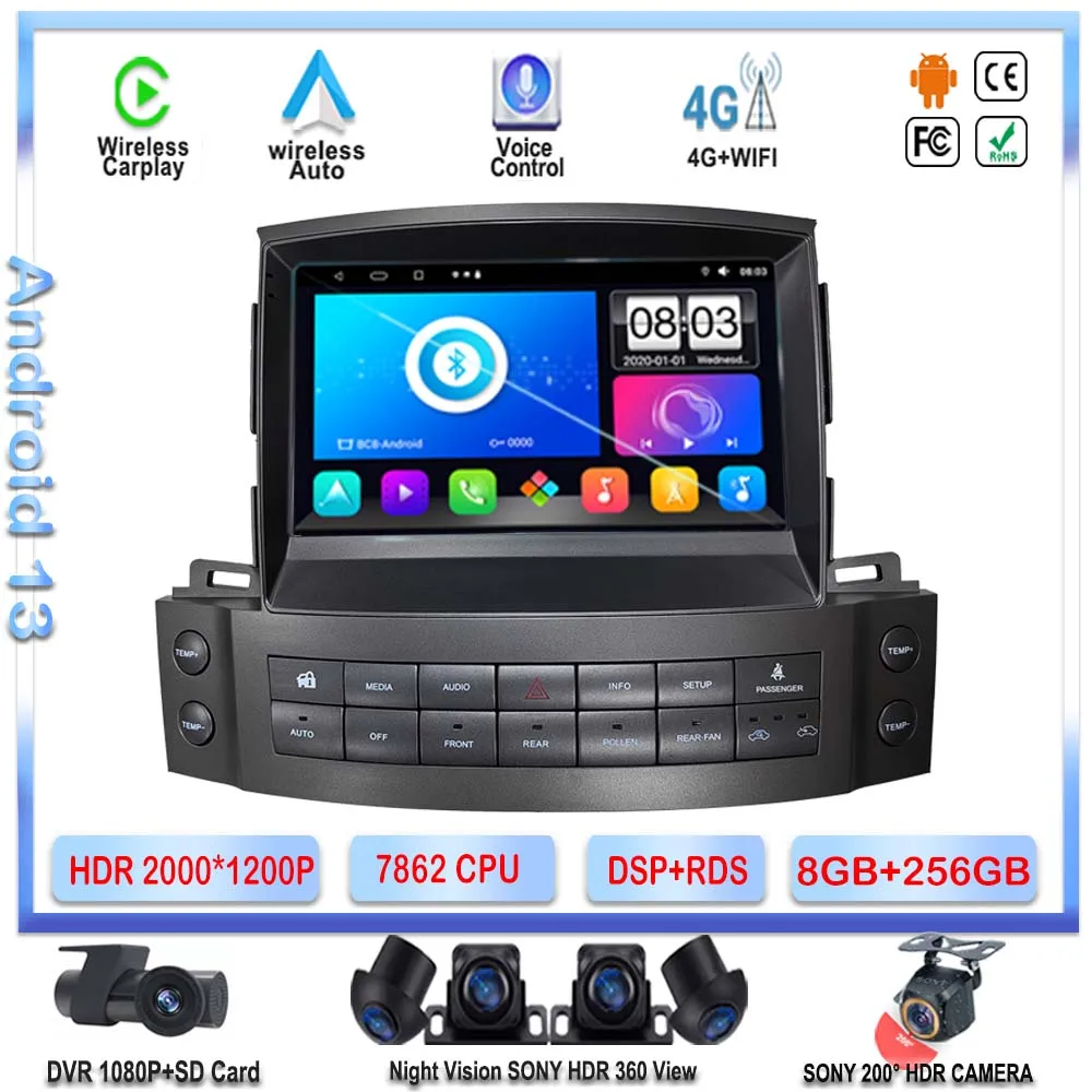 

7862 CPU Android13 For Lexus LX570 J200 3 Ill 2007 - 2015 Car Radio DVD Multimedia Video Player Navigation GPS QLED Screen 2DIN