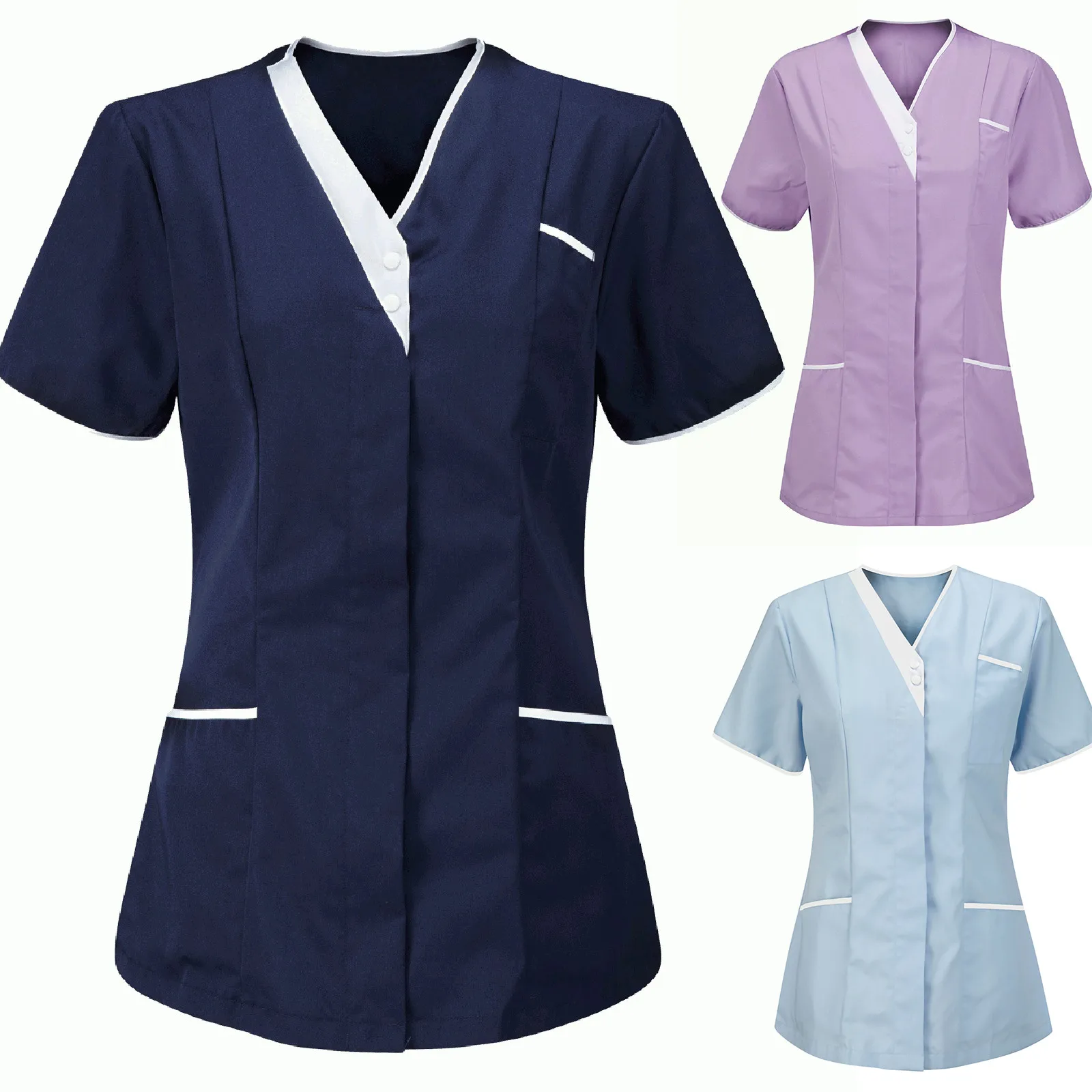 

Womens Nurse Uniform Tunic Clinic Uniform Clinic Carer V-neck Protective Tops Female Working Clothing Uniformes Clinicos Mujer