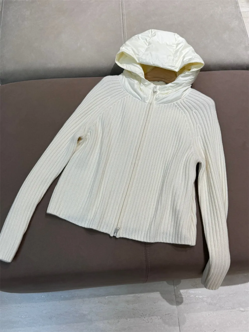 Женский вязаный кашемировый свитер с капюшоном пальто кардиган на молнии