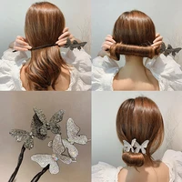 rhinestones hair clips bling bling butterfly hairpin horsetail buckle women ponytail holder bun hair claw barrettes crystal