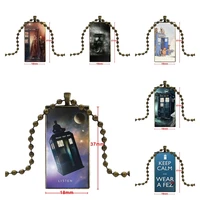 doctor dr who police box deliver for women party jewelry with steel plated glass cabochon choker long pendant rectangle black