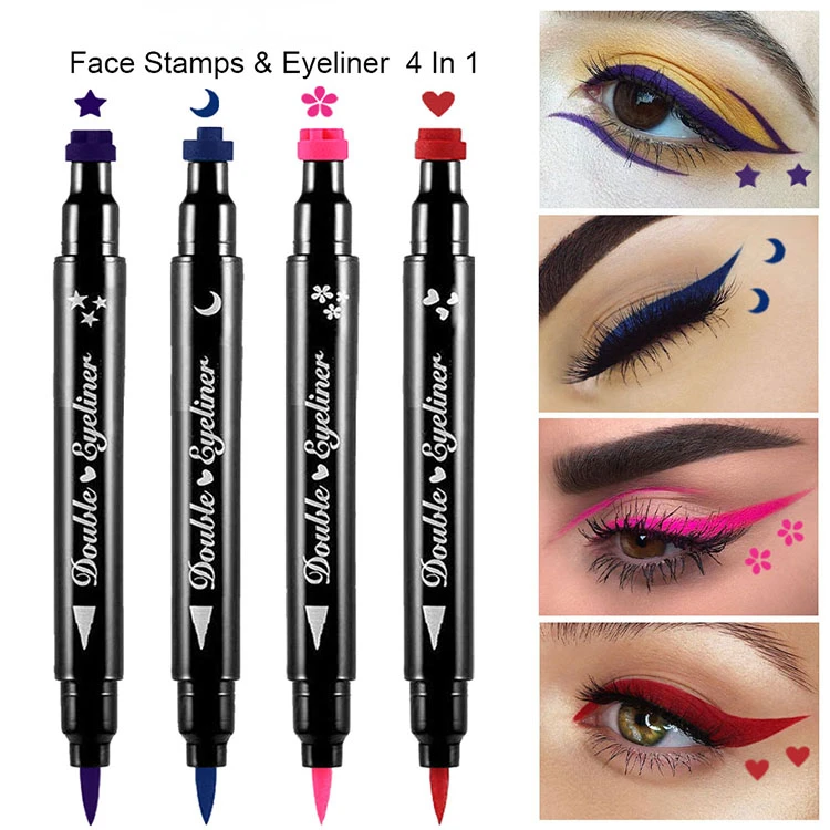 

4pcs Double Head Waterproof Liquid Eyeliner Moon Star Heart Shapes Tattoo Stamp Quick To Dry Eye Liner Pencil Makeup Tool