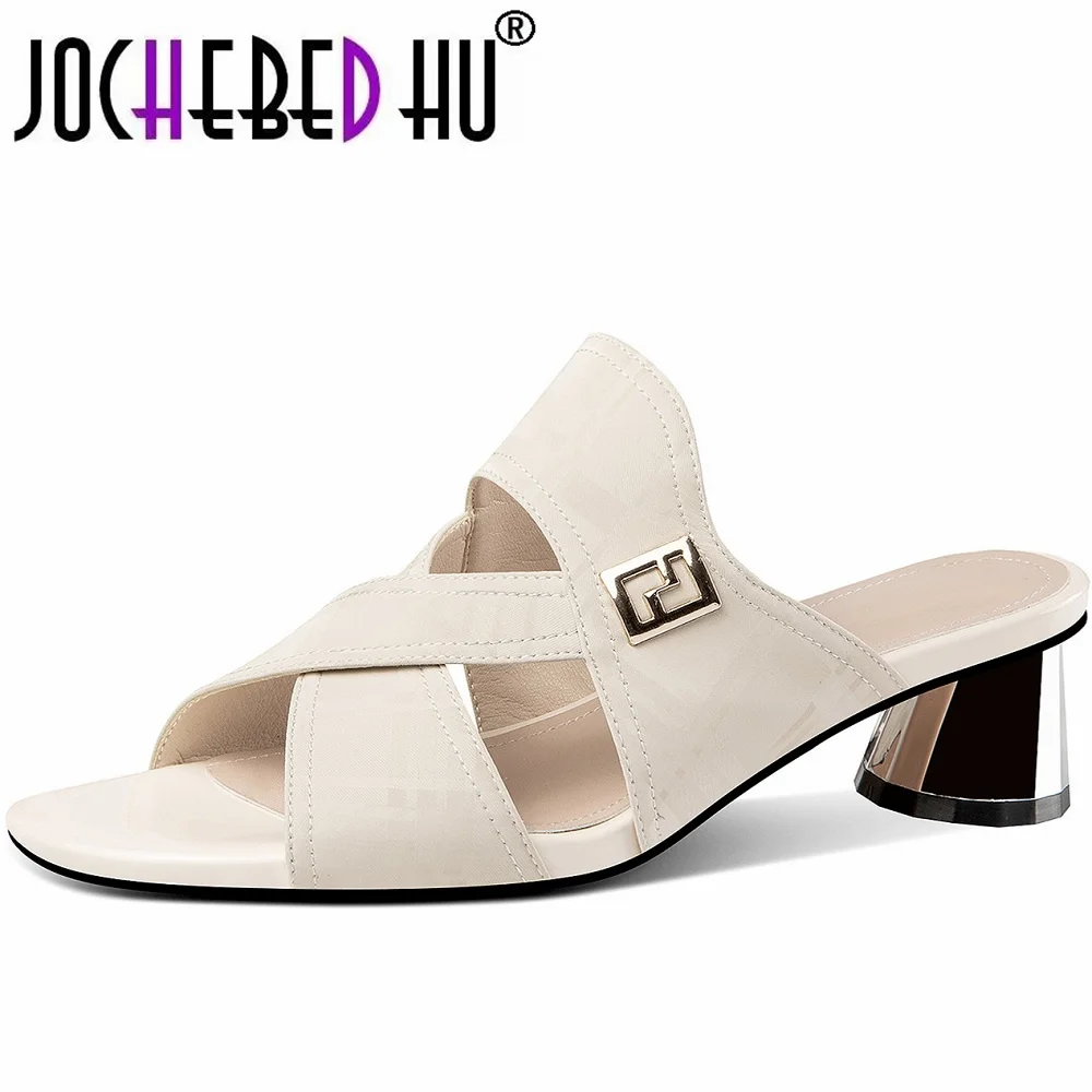 

【JOCHEBED HU】Women Brand Genuine Leather Sandals Sewing Open-Toes Designer Beach High Heels Buckle Strap Summer Size 34-42