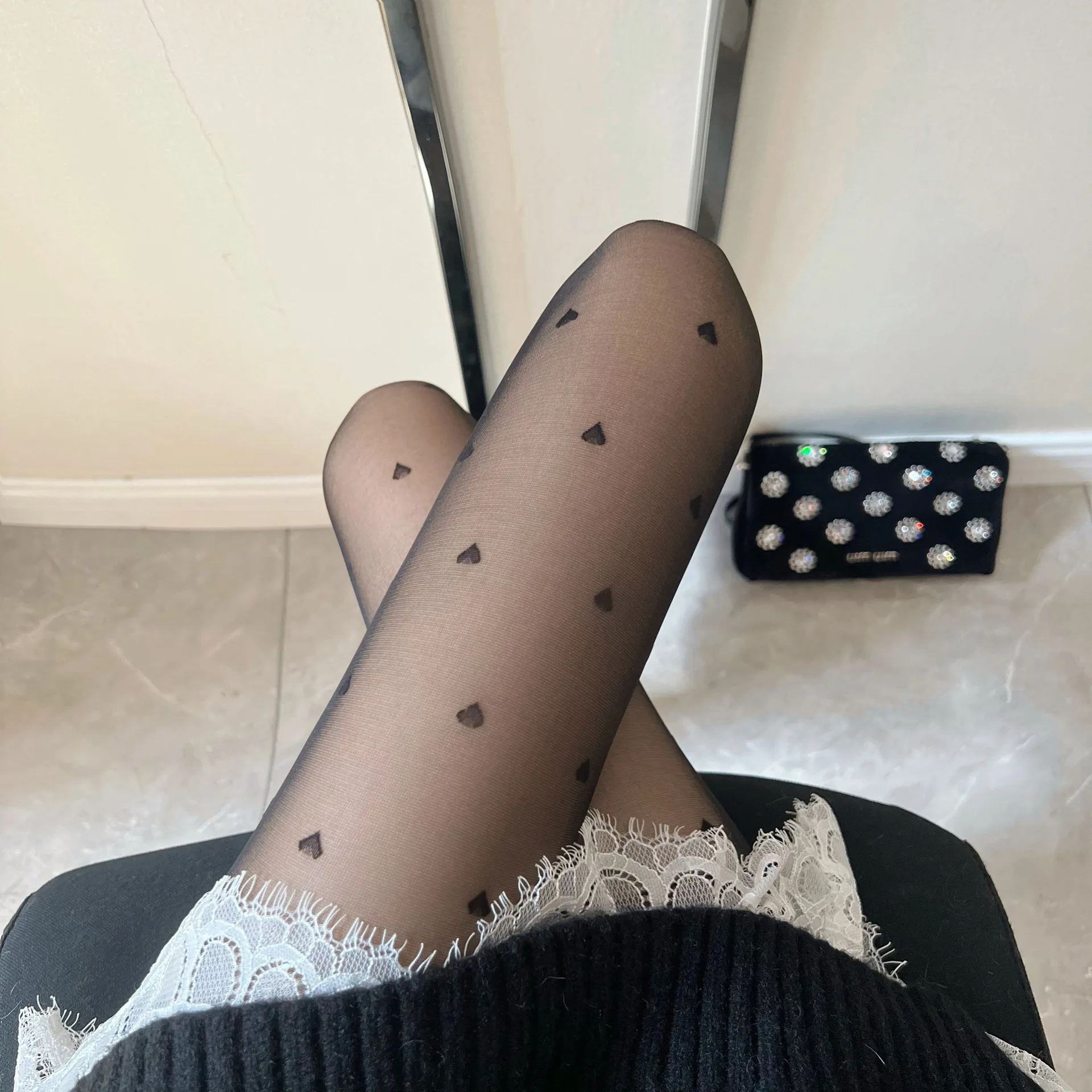 Sexy Women Tights Classic Small Polka Dot Silk Stockings Thin Lady Lace Vintage Faux Tattoo Stockings Pantyhose Elastic Hosiery