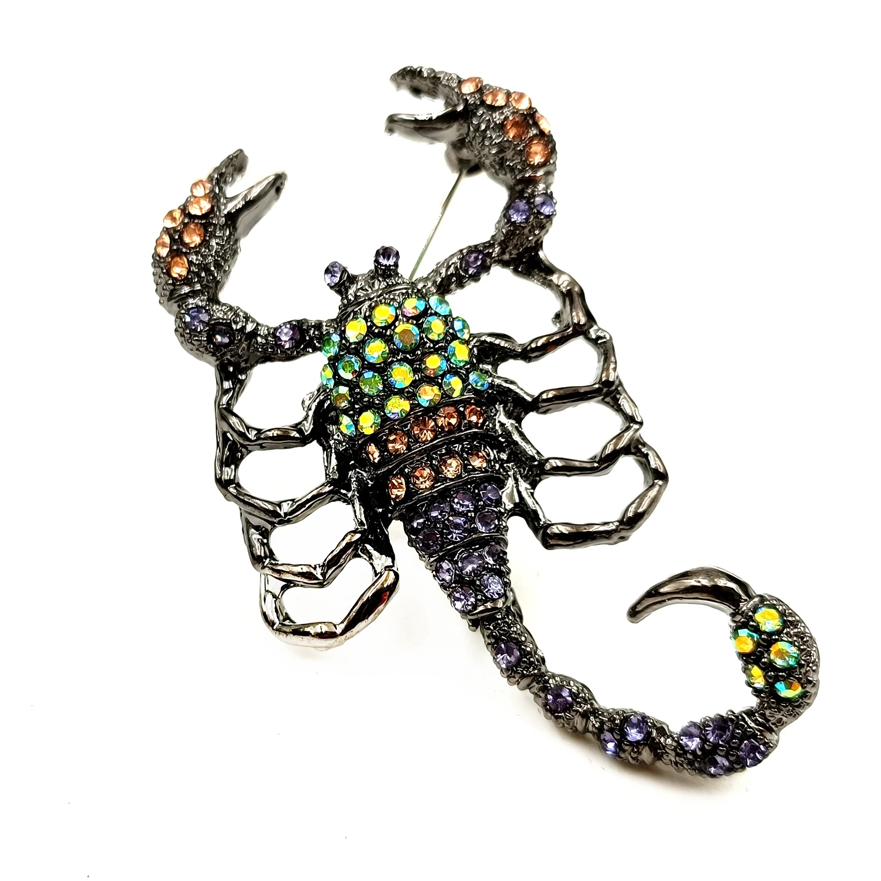 

Dangerous Vintage AB Accent Colored Crystal Scorpion Brooches Pins Fancy Body Unisex Jewelry for Witch Halloween Costume Gift