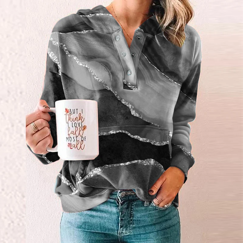 

Vintage Patterned Print Loose Sweatshirt Women Casual Long Sleeve Blouse Blusa 2022 Autumn Winter Fashion Buttoned Pullover Tops