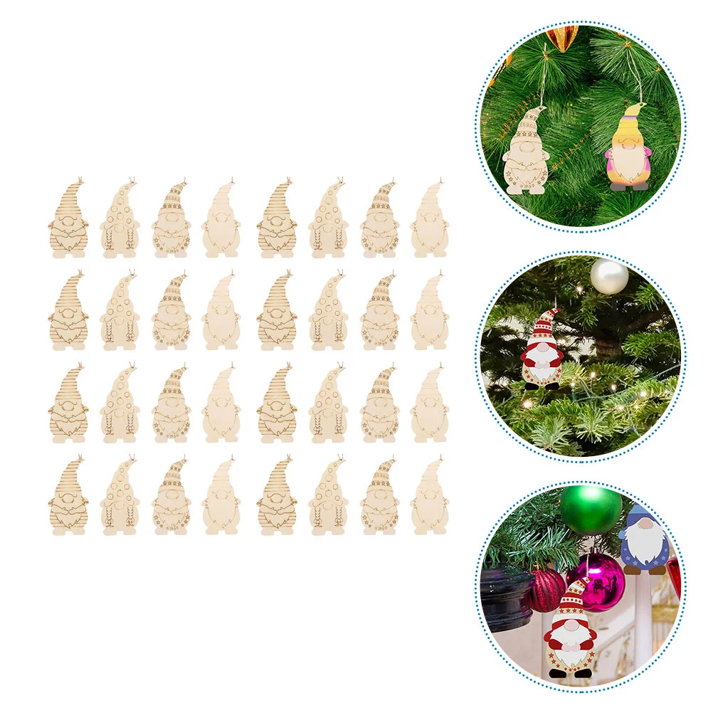 

40 Pcs Dwarf Pendant Wood Chip Painting Gnome-shape Slices Home Items DIY Craft Cutout Basswood Child Household