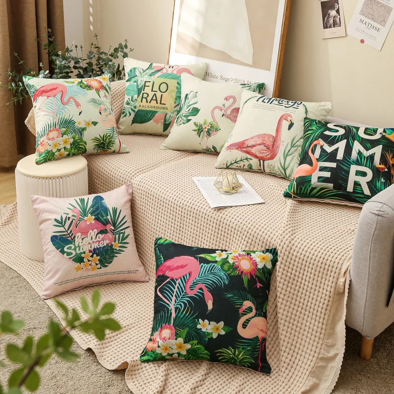 

Flamingo Series Pillow Cushion Car Use Living Room Sofa Pillow Linen Print Pillow room Decoration 45*45cm Including Inner Core