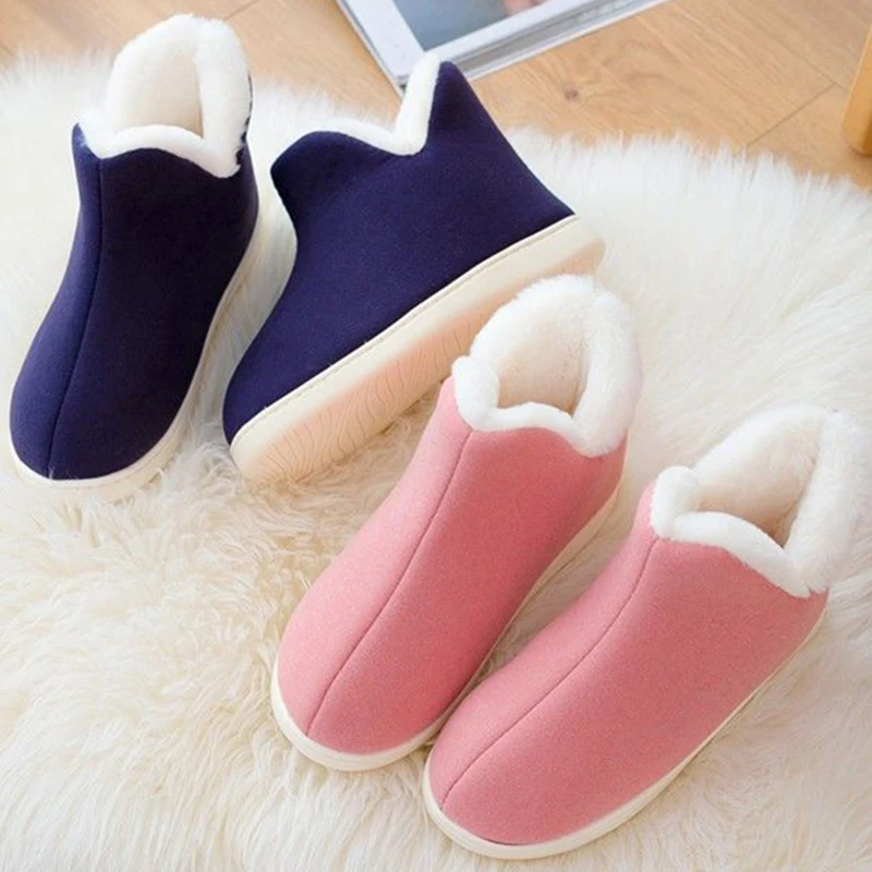Plush Warm Home Flat Slippers Lightweight Soft Comfortable Winter Slippers Bag Heel Men Women Cotton Shoes Indoor Plush Slippers