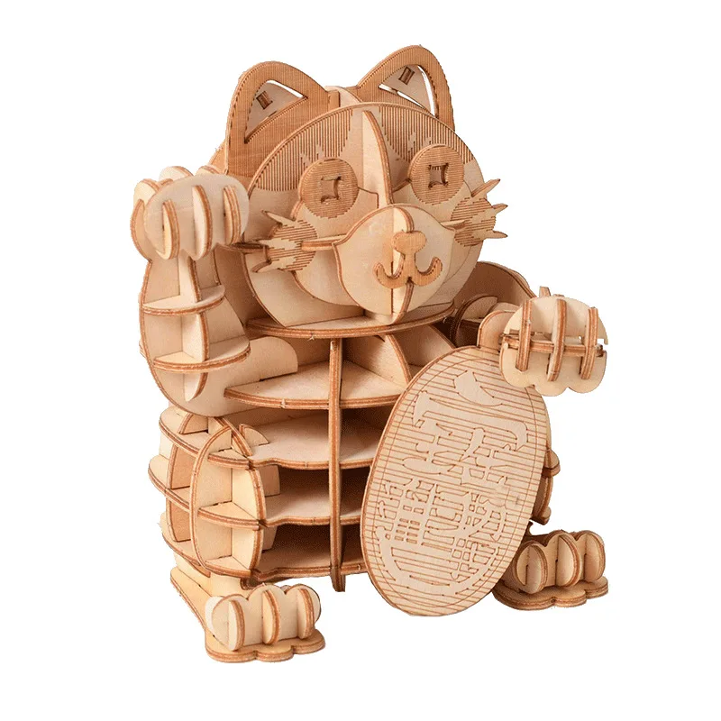 

Счастливый Кот 3D головоломки DIY деревянные игрушки игра Сборка строительные блоки Наборы для творчества для взрослых настольное украшение Монтессори животные Jiagsaw