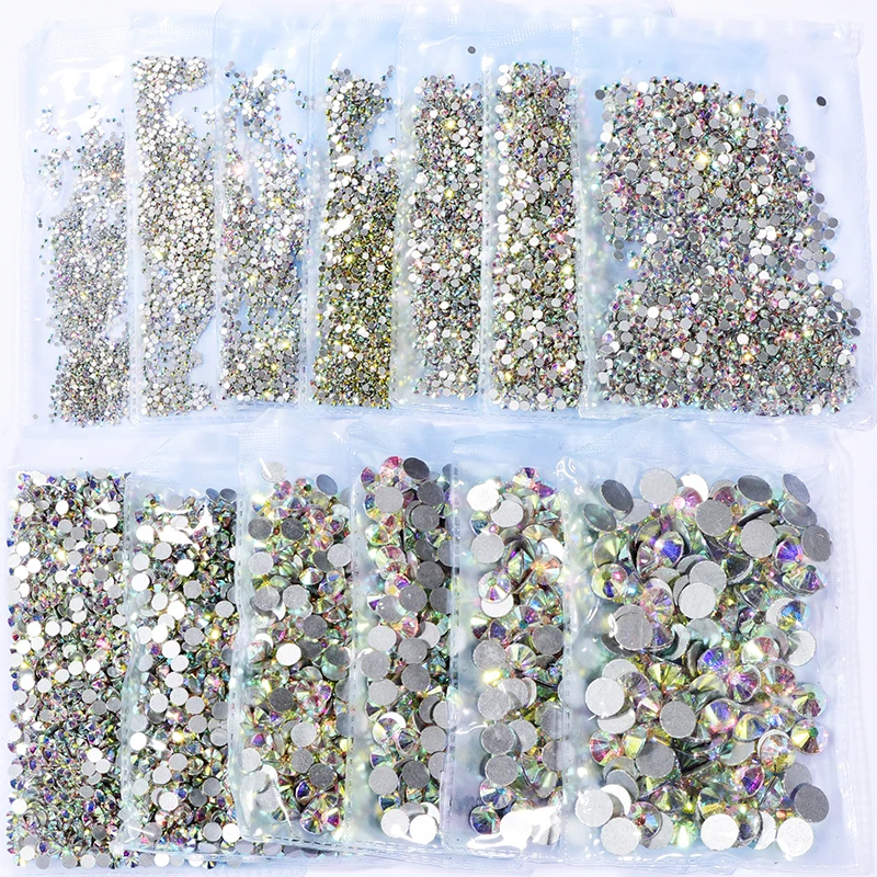 

SS3-SS12 1440pc/bag Super Glitter Rhinestones Crystal White Clear AB Non HotFix FlatBack Glass Nail Art Rhinestones Shiny Gems