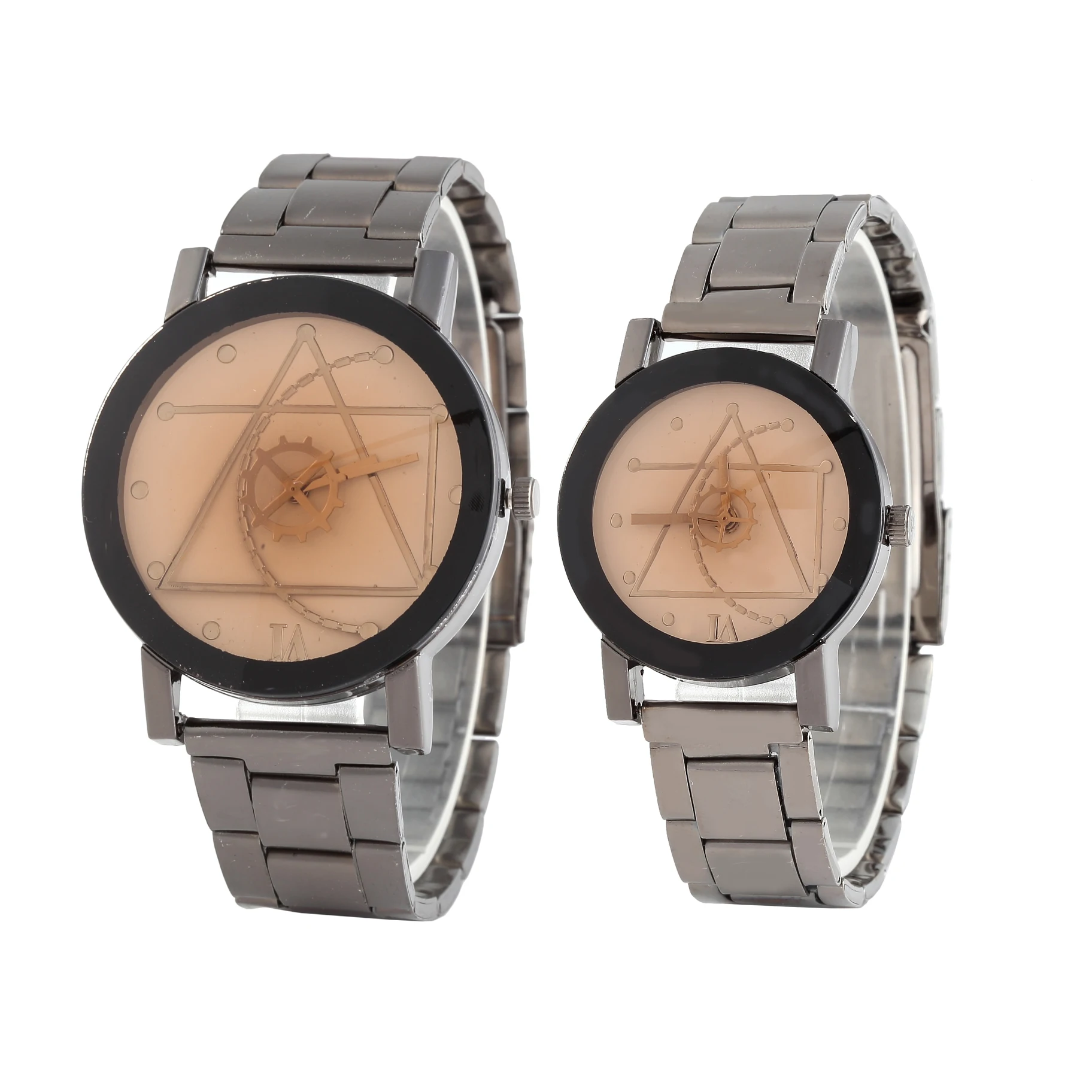 

Hot selling personality gear pair steel band watches quartz sport watches for men and women