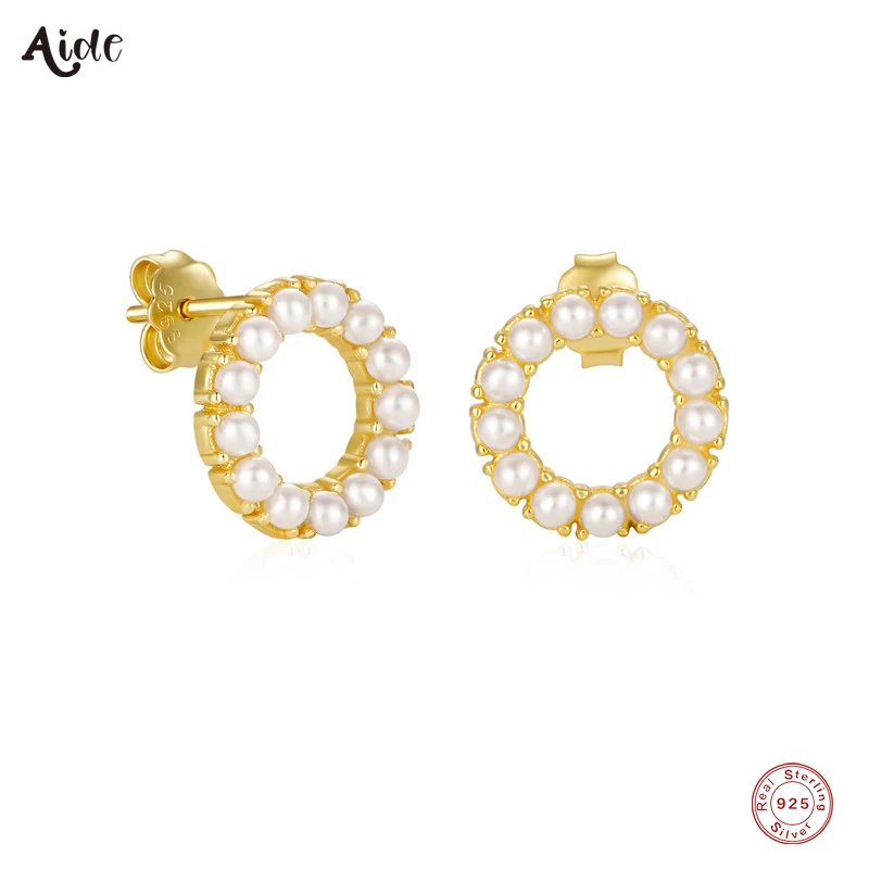 

Aide 925 Sterling Silver Imitation Pearl Hoop Stud Earrings For Women Delicate Luxury Pearl Garland Piercing Stud Summer Jewelry
