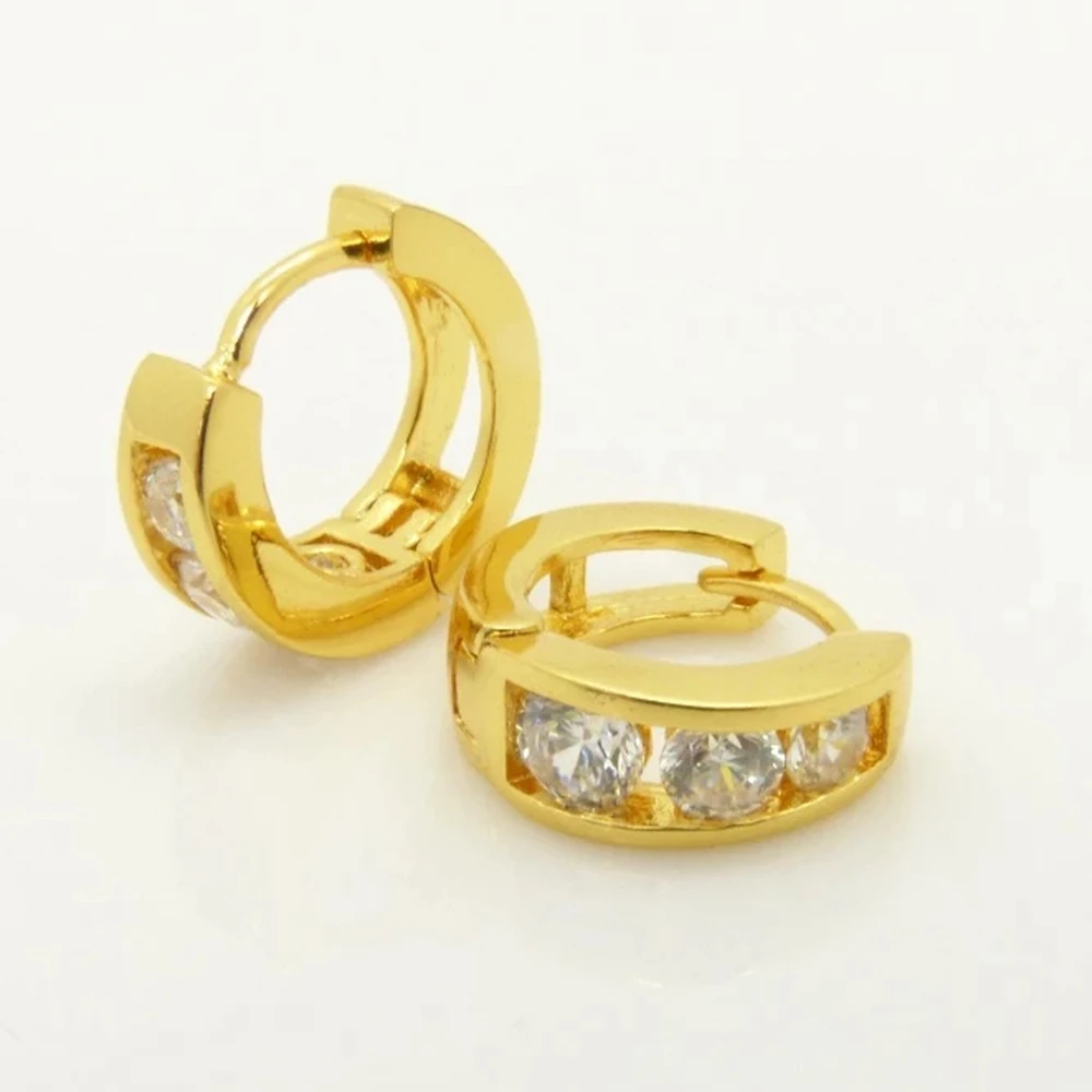 

3 Pair Wholesale Women Hoop Earrings 18k Yellow Gold Filled Huggie Earrings With Clear Crystal Inlaid Classic Jewelry Gift