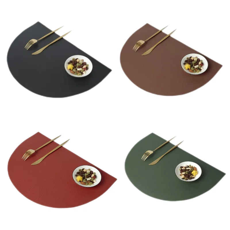 

Inyahome Christmas Home Kitchen Table Decor Half Round Placemat Non-Slip Waterproof Washable Wipe Clean PU Kitchen Table Mat Set