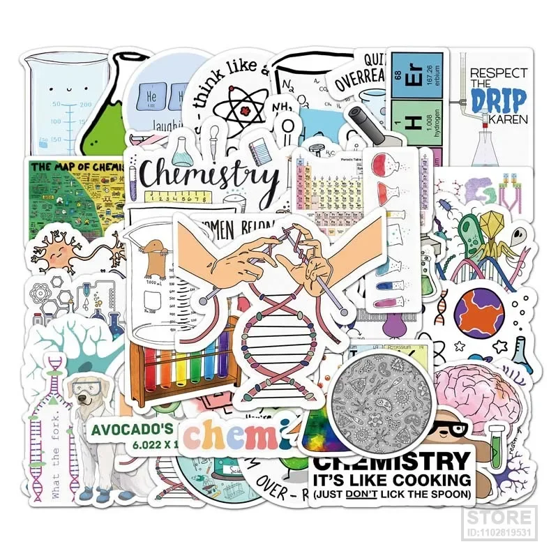 

50 шт. забавные наклейки с учеными и собаками, научная лаборатория, химия, наклейки для самостоятельного изготовления, ноутбука, чемодана, мотоцикла, наклейки, детская игрушка