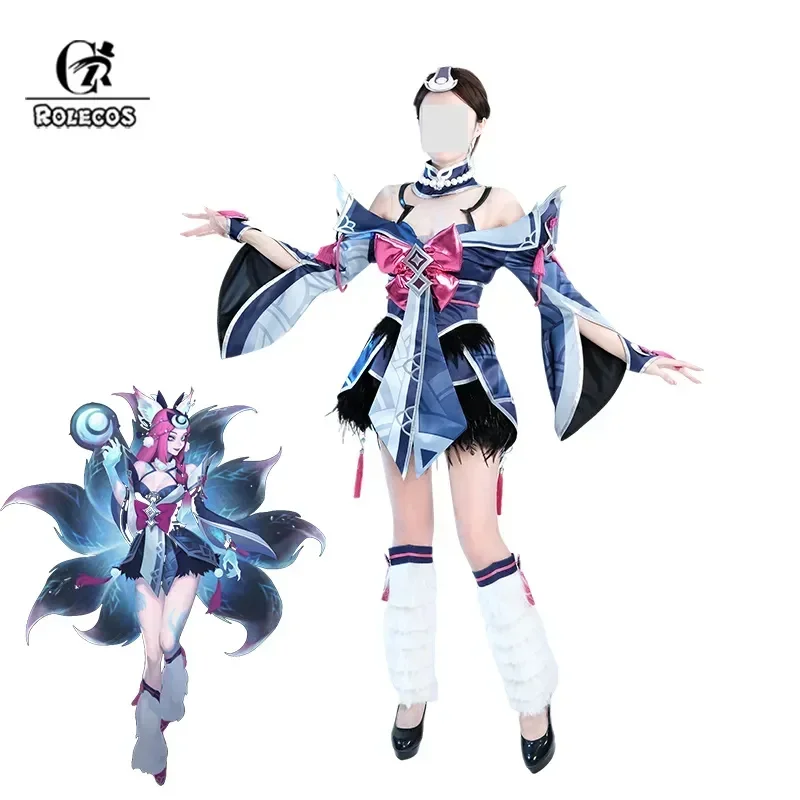SN66 ROLECOS LOL Snow Moon Ahri Косплей Костюм Игра Nine Tailed Demon Fox Экипировка Хэллоуин Женский
