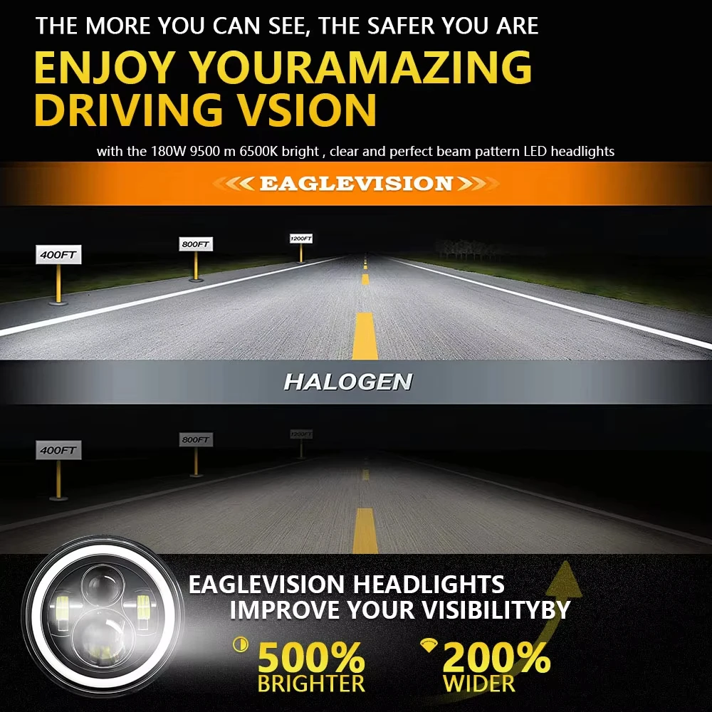 Пара светодиодных фар высокая 7-дюймовая светодиодная фара DRL Halo круглая для Jeep