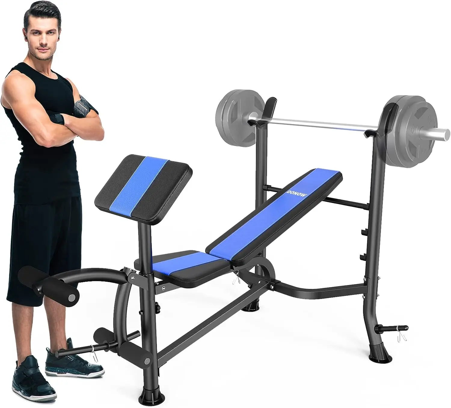 

Bench Adjustable With Barbell Bench Press Set with Leg Extension Preacher Curl and Weight Storage Workout Bench for Strength Tr