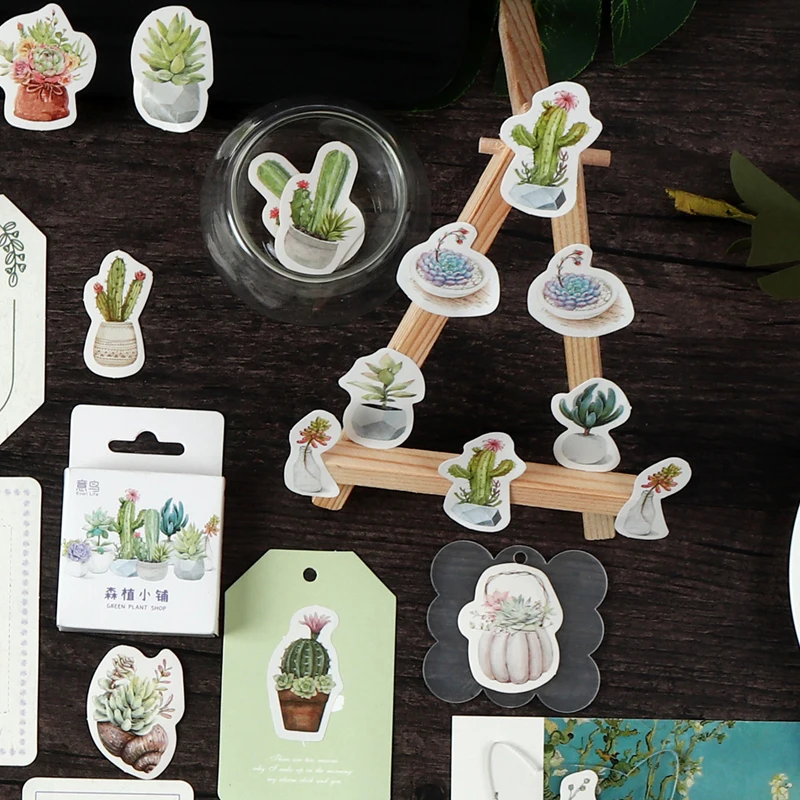 

56 packs wholesale Boxed Scrapbooking sticker succulent cute stickers green plant handbook decorative material stickers 64*44mm