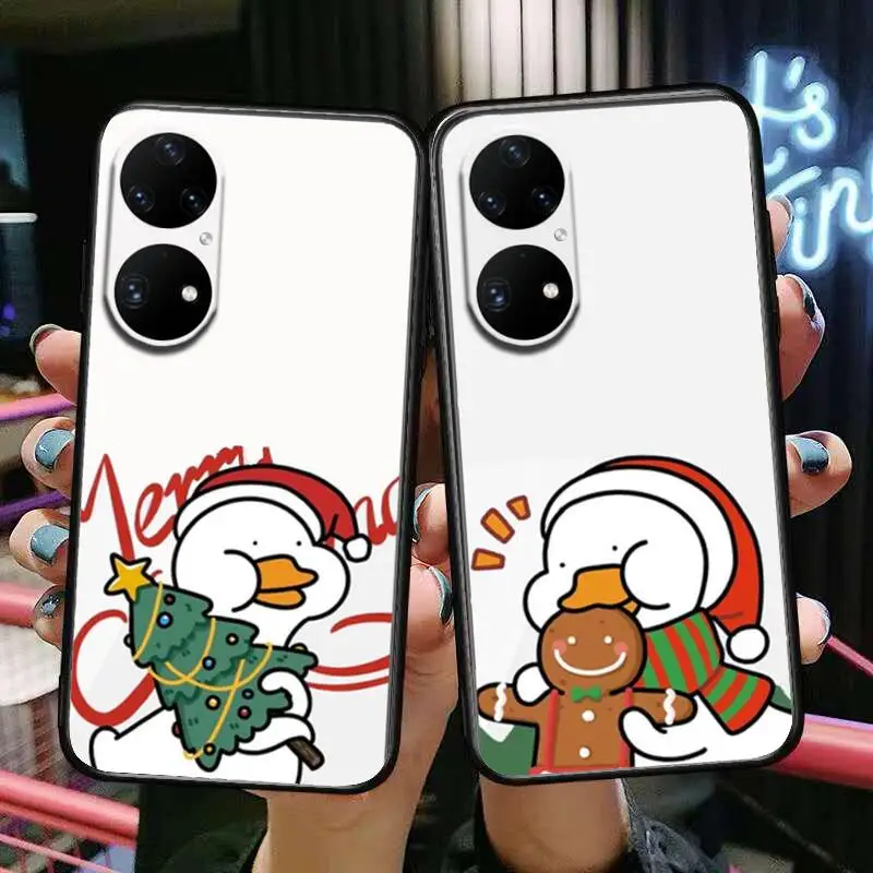 

Christmas Cartoon Duck Gift Phone Case For Huawei p50 P40 p30 P20 10 9 8 Lite E Pro Plus Black Etui Coque Painting Hoesjes comic