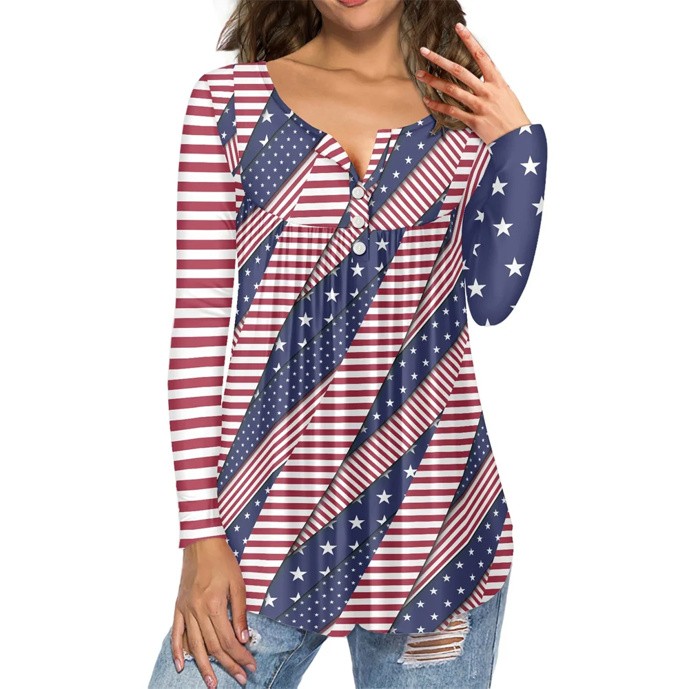 

Casual Women Loose Tee Shirt Female USA 4th of July Outfit Statue of Liberty T Shirt America Flag Image Custom Print Spring 2022