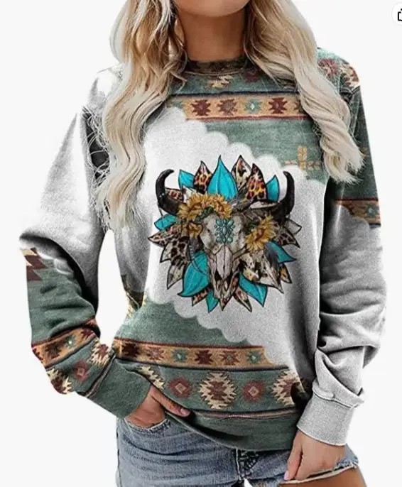 Женская толстовка в этническом стиле с длинными рукавами