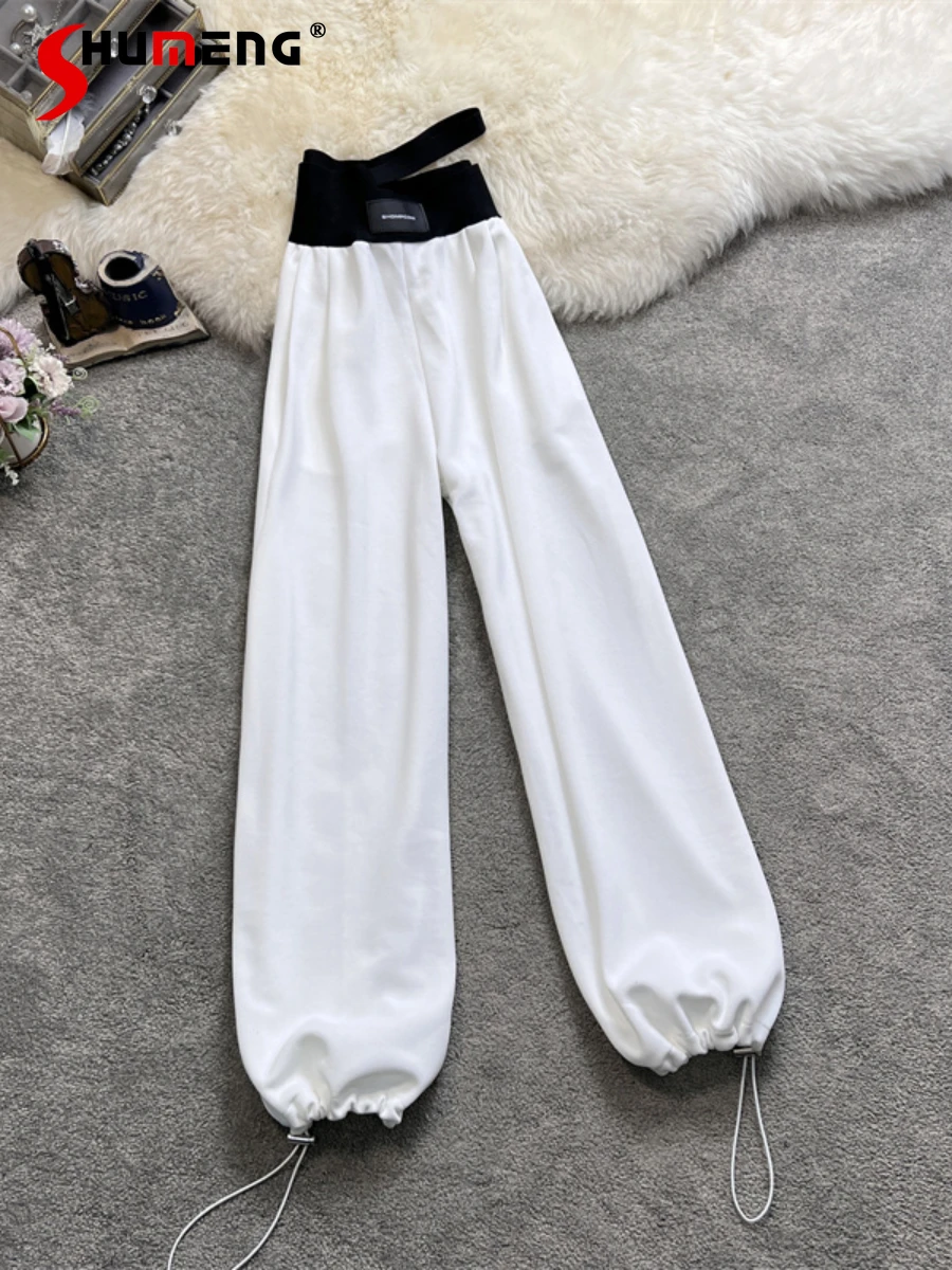 

2022 Summer New Loose Sweat Wide-Leg Pants Female Fashion Casual Pocket Solid High Waist Slimming Jogger Trousers for Women