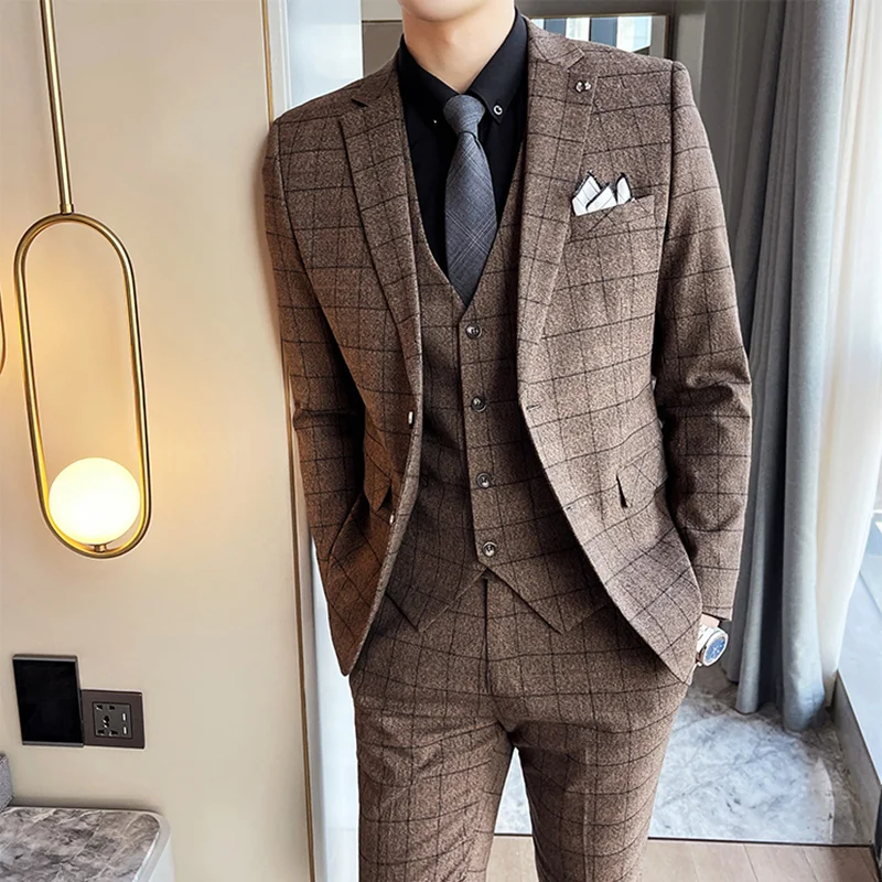 

Boutique 5XL (Blazer + Vest + Trousers) Italian Style Elegant and Fashionable Business Casual Gentleman's Formal Suit 3-piece