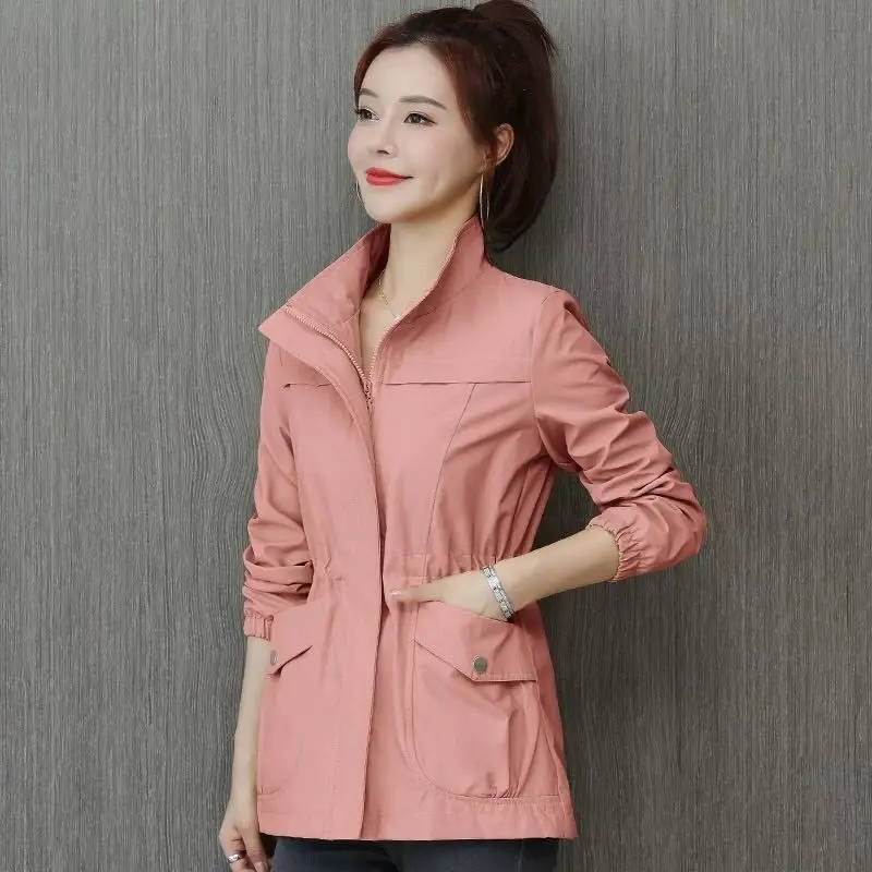 

Korean Women Trench Coats Casual Lapel Drawstring Windbreake Spring Loose Gabardina Khaki Mid-length Jacket Big Size 3xl