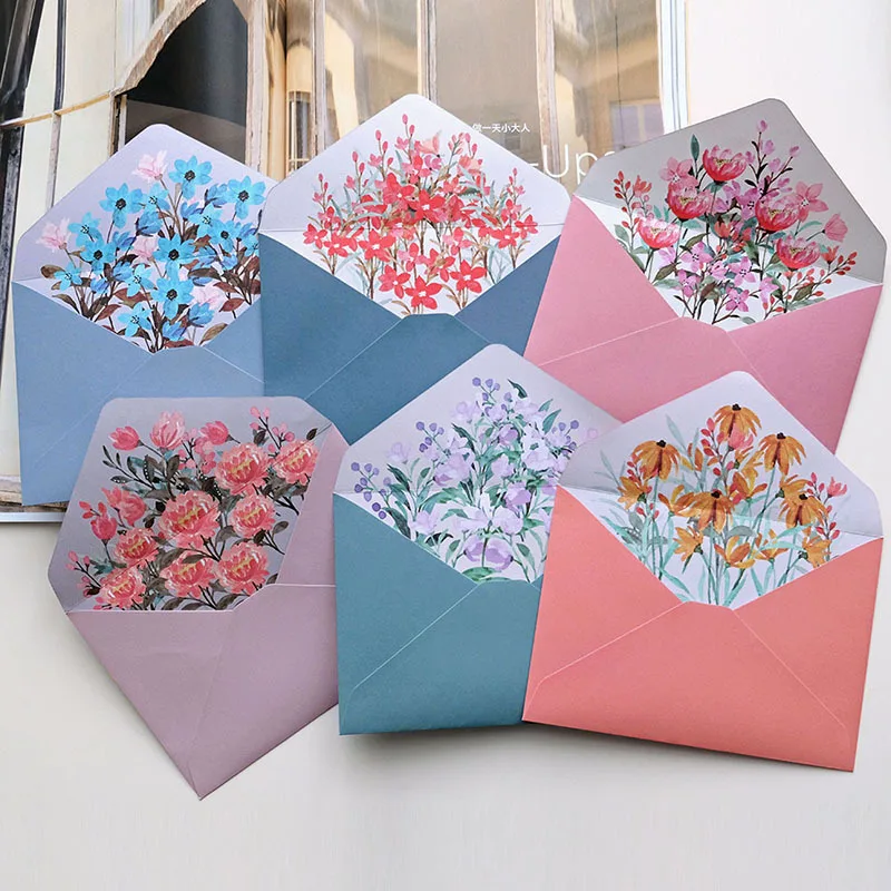 

6pcs/Set Romantic Floral Envelopes with Letter Pads Kawaii Wedding Invitation Postcards Cover Korean Stationery Office Supplies